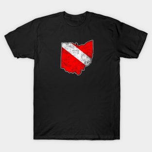 Ohio Dive Flag Scuba Diving State Map Dive Flag Distressed T-Shirt